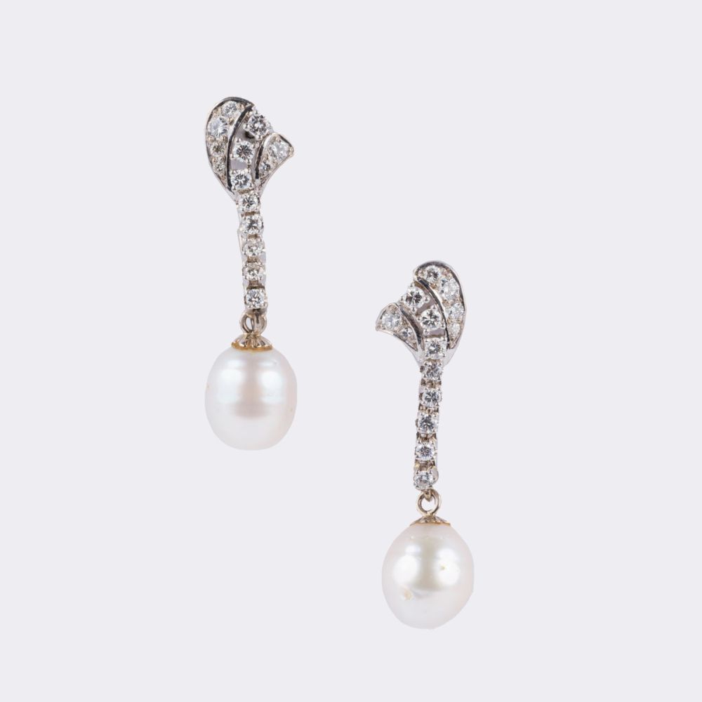 Pair of Diamond Earrings with changeable Pendants of Tanzanites and South Sea Pearls - image 2