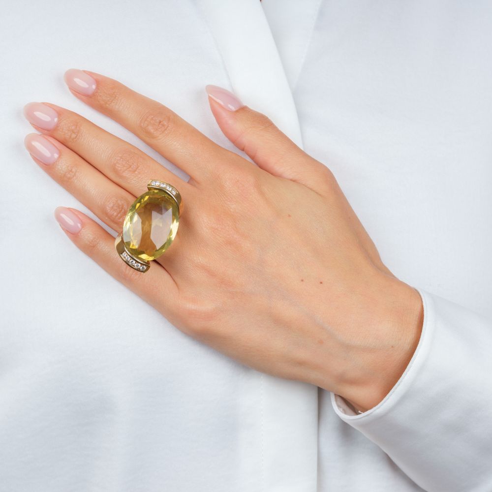 Modern Citrine Diamond Ring - image 4