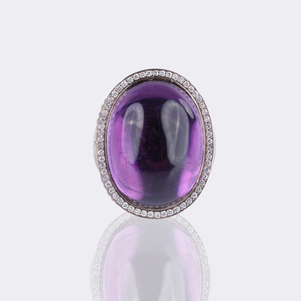 Amethyst Cocktail Ring with Diamonds