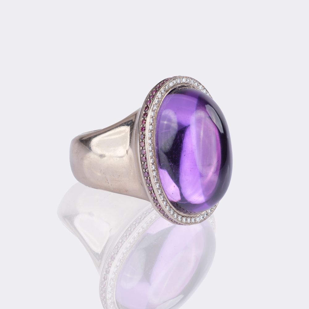 Amethyst Cocktail Ring with Diamonds - image 2