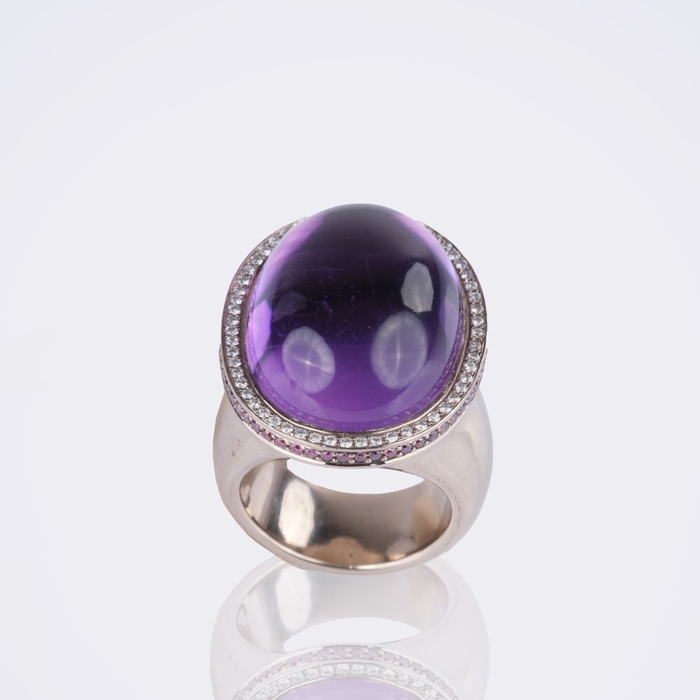 Amethyst Cocktail Ring with Diamonds - image 3