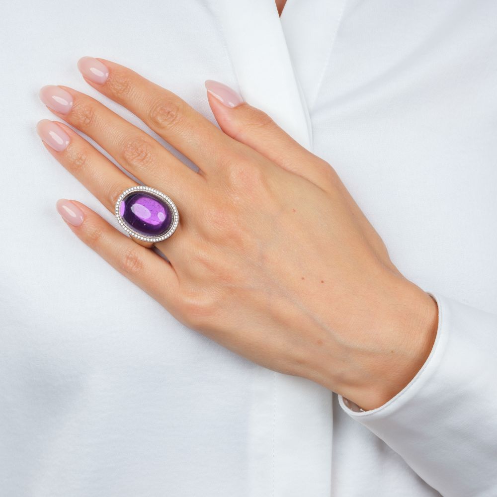 Amethyst Cocktail Ring with Diamonds - image 4