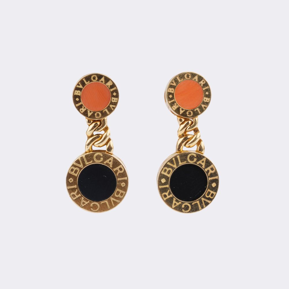 Pair of Carnelian Onyx Earclips 'Bulgari Bulgari'