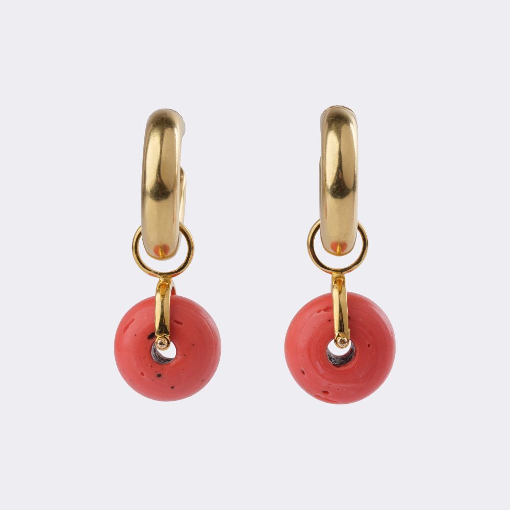 Pair of Gold Hoop Earrings with 5 Changeable Pendants - image 3