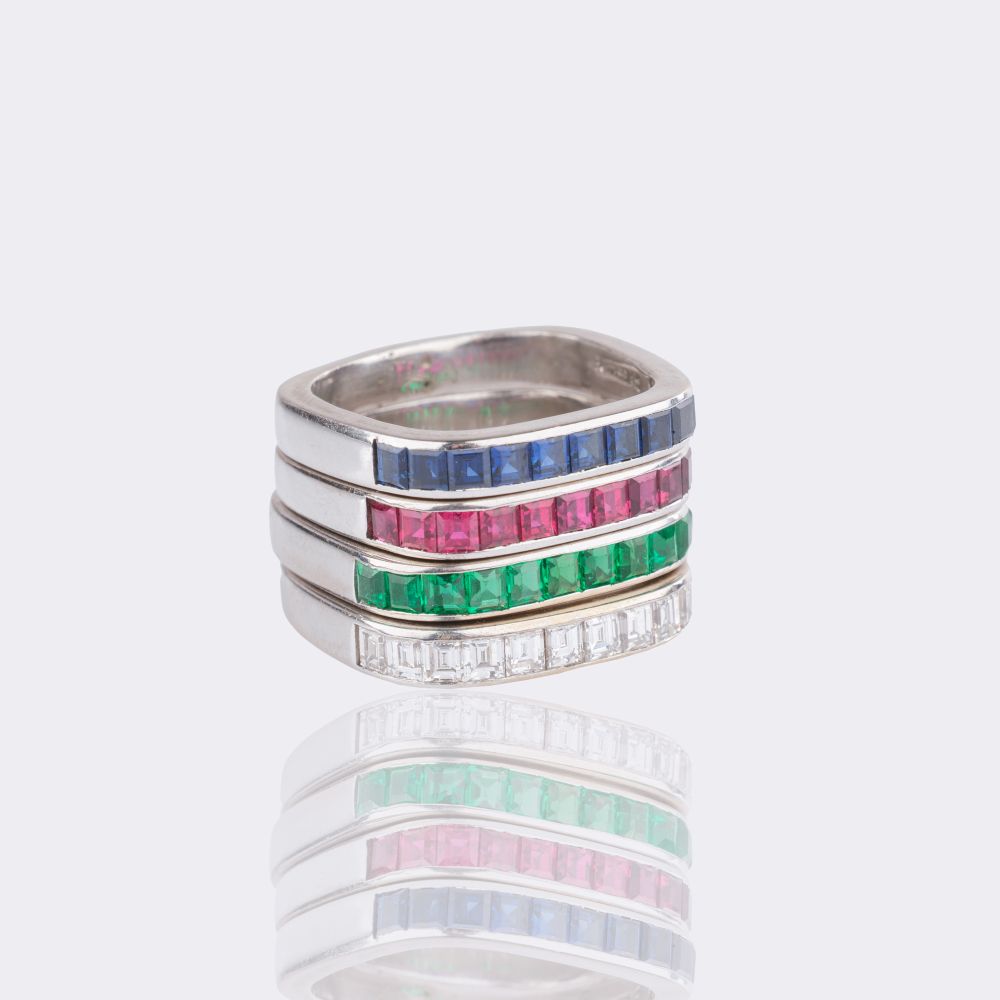 Four Stacking Rings with Diamonds,Sapphires and Rubies - image 2