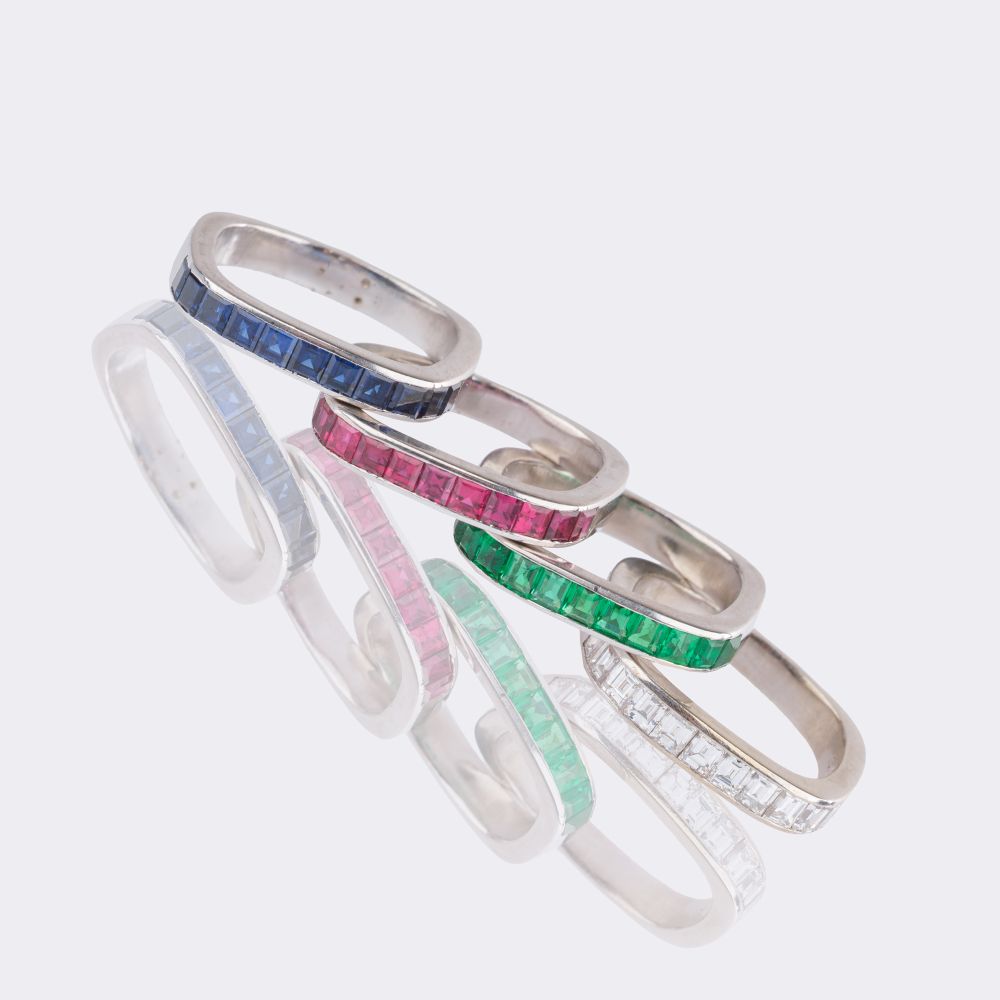 Four Stacking Rings with Diamonds,Sapphires and Rubies - image 3