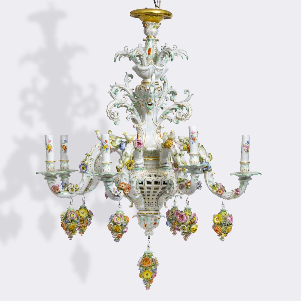 A Large Ceiling Chandelier with Canaries