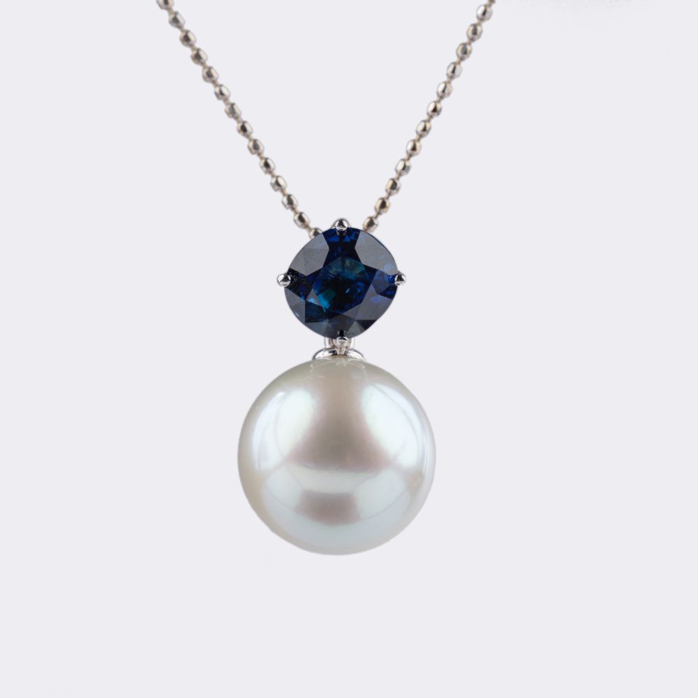 Southsea Pearl Pendant with Natural Sapphire on Chain