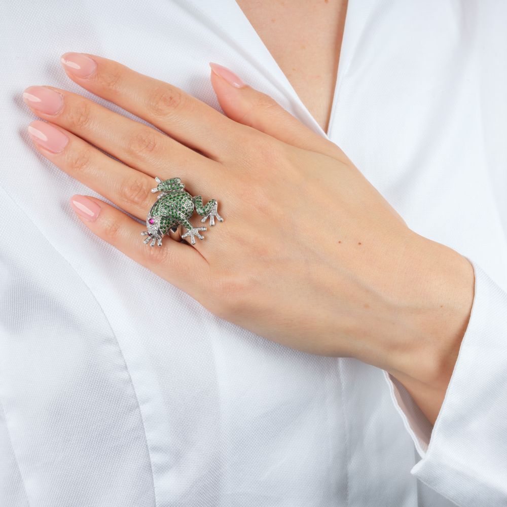 Peridot Diamond Ring 'Frog' - image 3