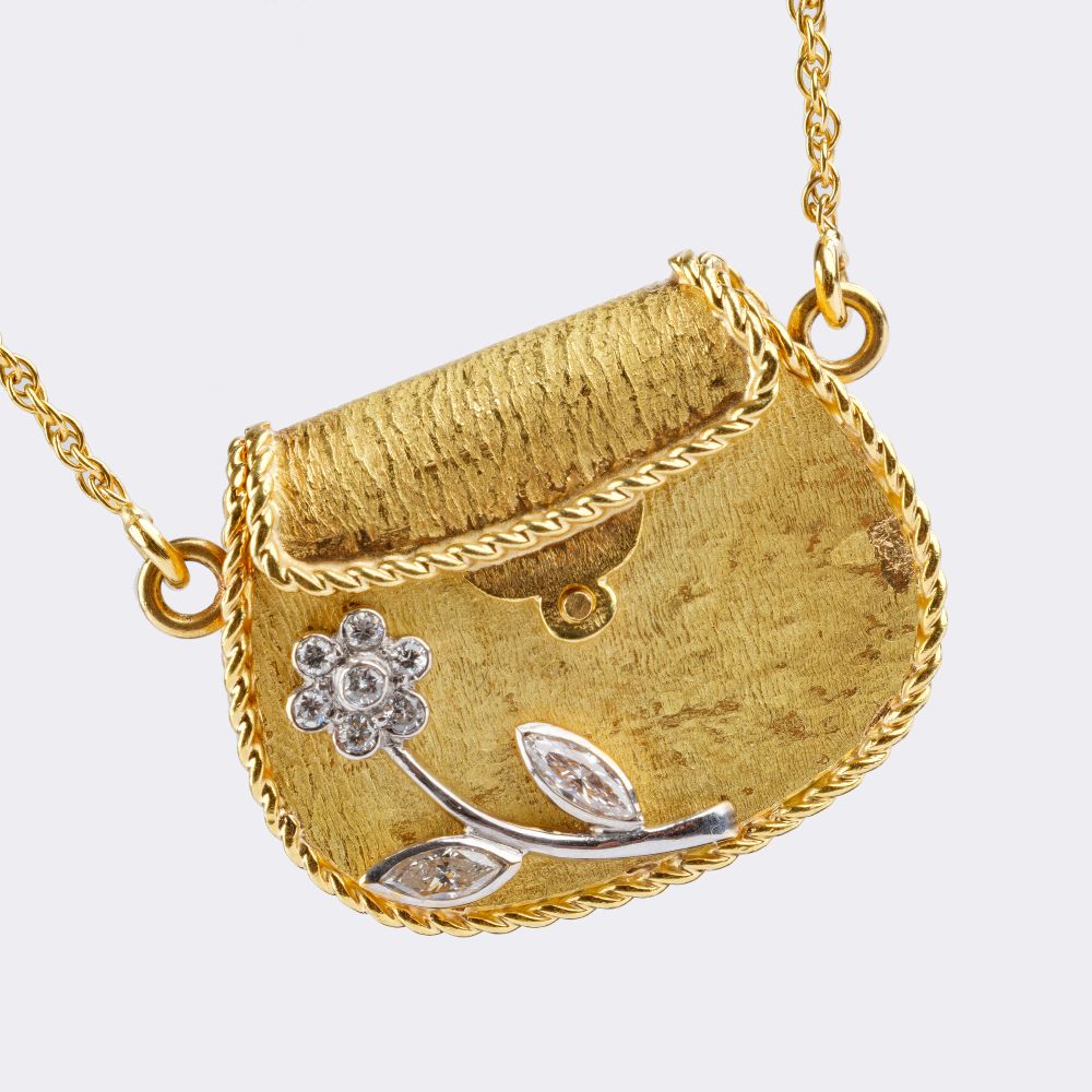 Gold 'Sacoche Bag' Pendant with Diamonds on  Chain - image 2