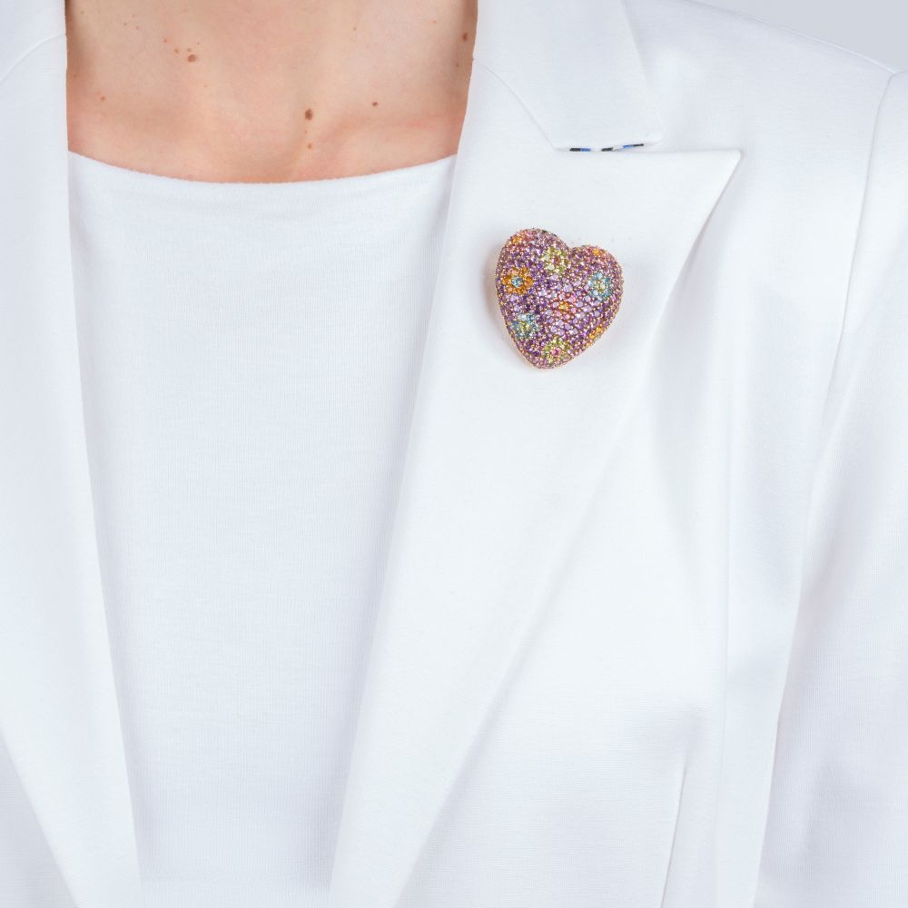 Large Heart Pendant with Colour Gemstones on Chain - image 4