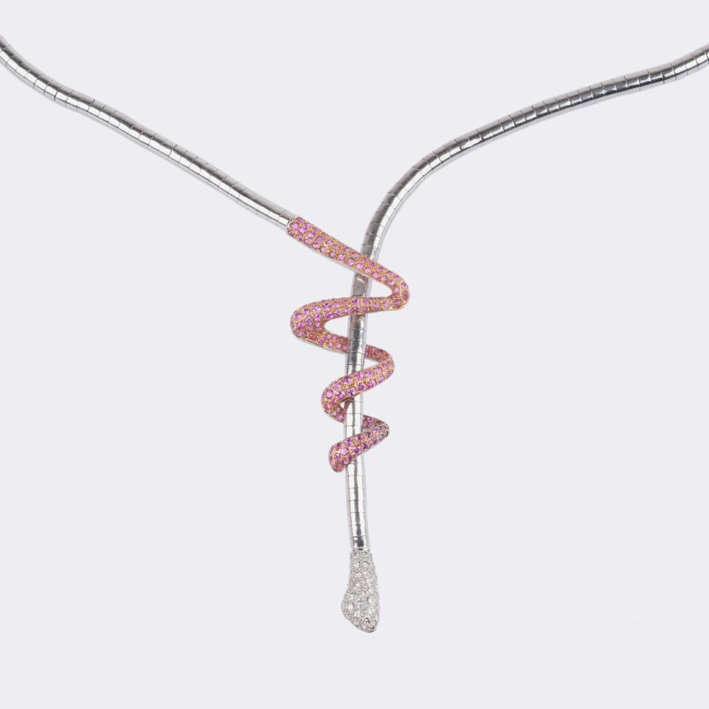 Modern two-piece Serpent Jewelry Set with Pink Sapphires and Brillanten - image 4