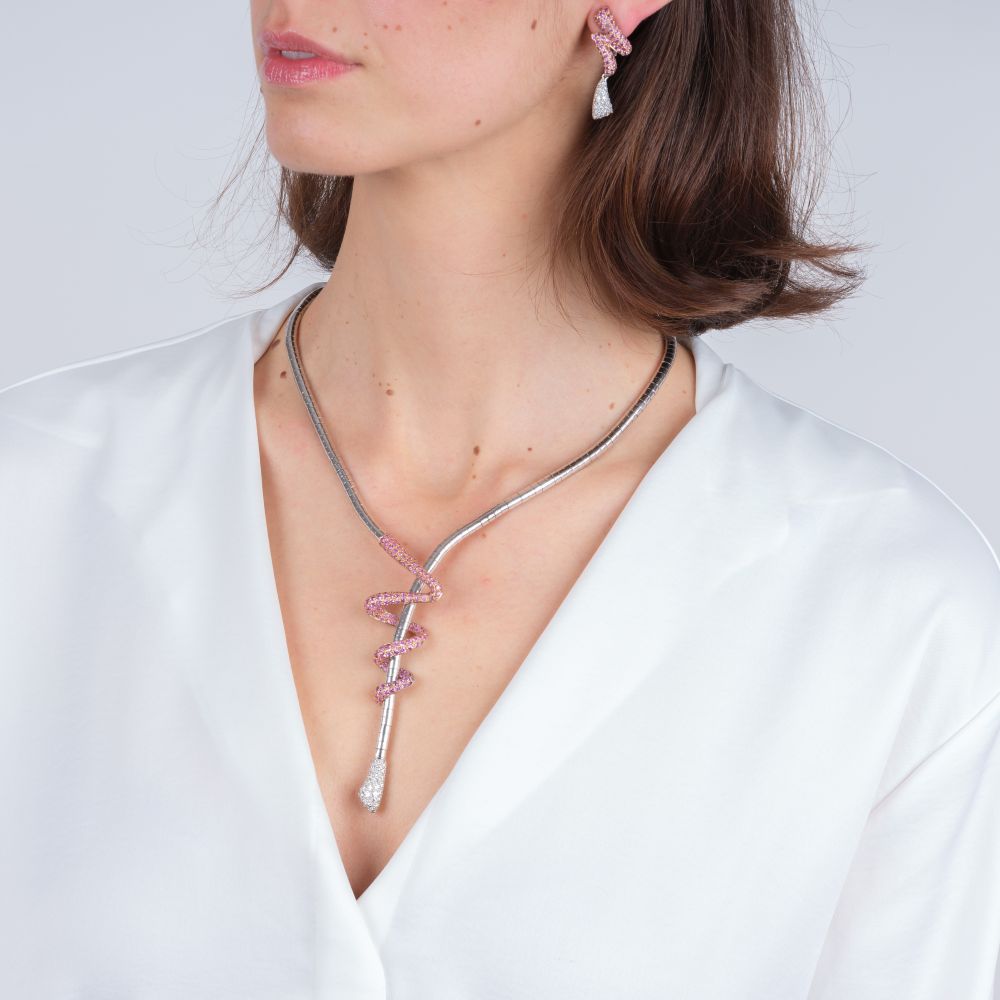 Modern two-piece Serpent Jewelry Set with Pink Sapphires and Brillanten - image 5