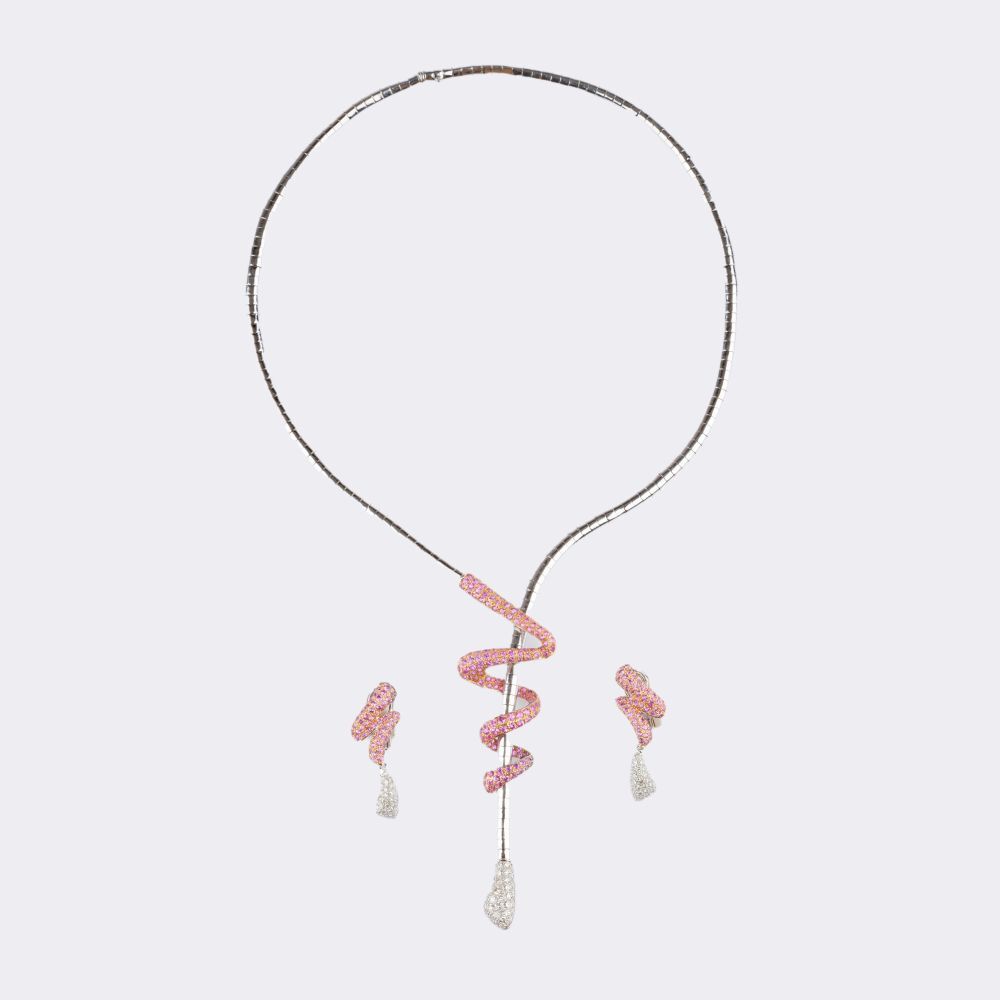 Modern two-piece Serpent Jewelry Set with Pink Sapphires and Brillanten - image 6