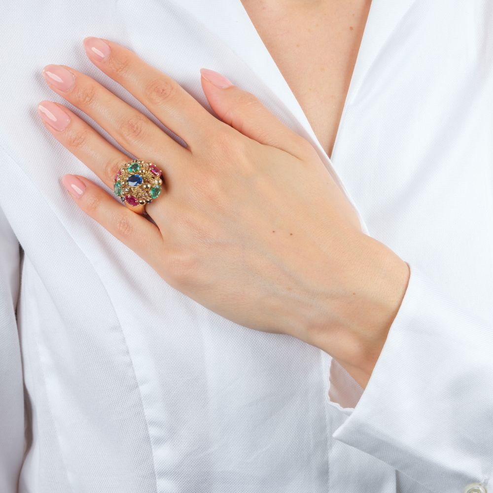 Cocktail Ring with Rubies, Sapphires and Emeralds - image 4