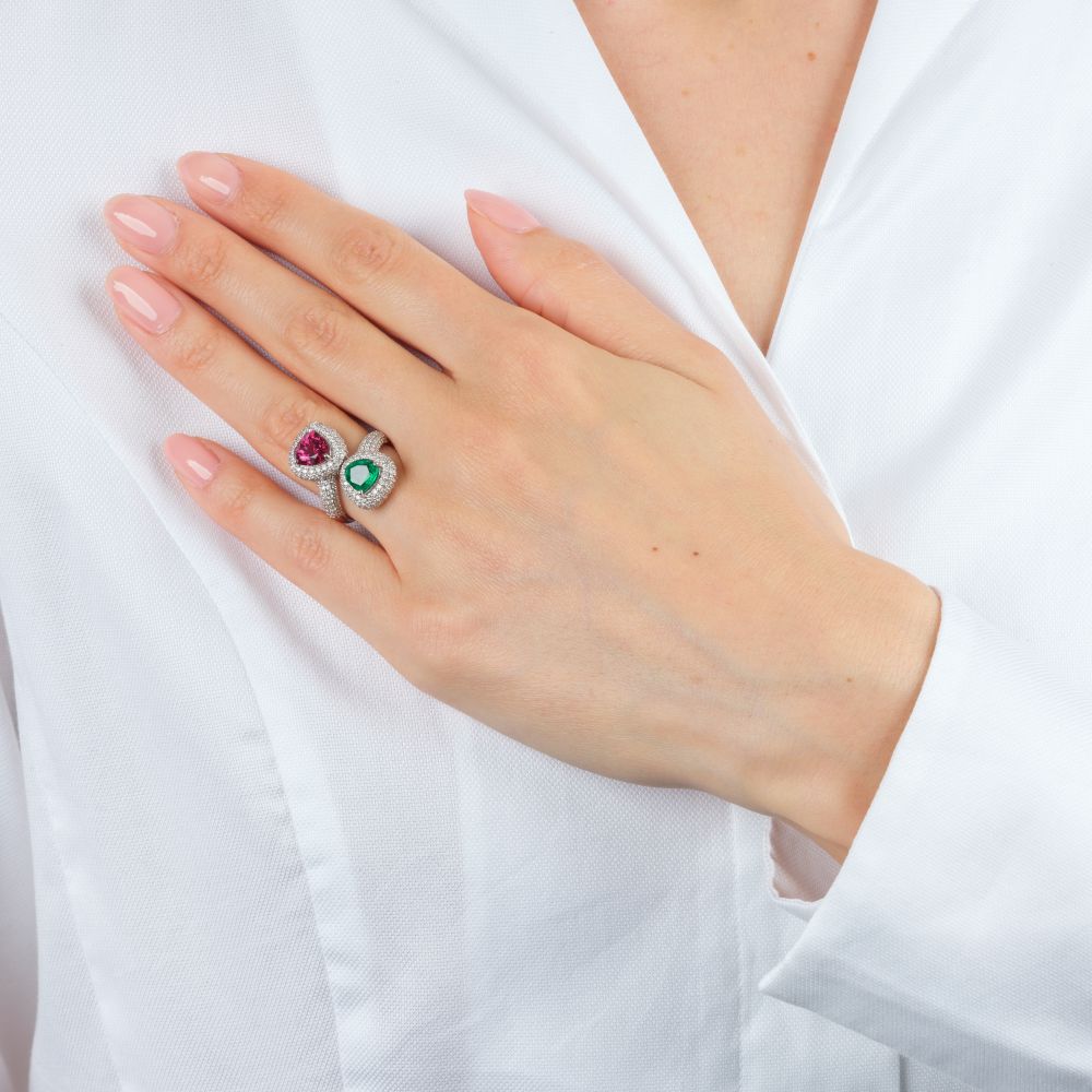 Moi-et-Toi Emerald Rubellit Ring with Diamonds - image 4