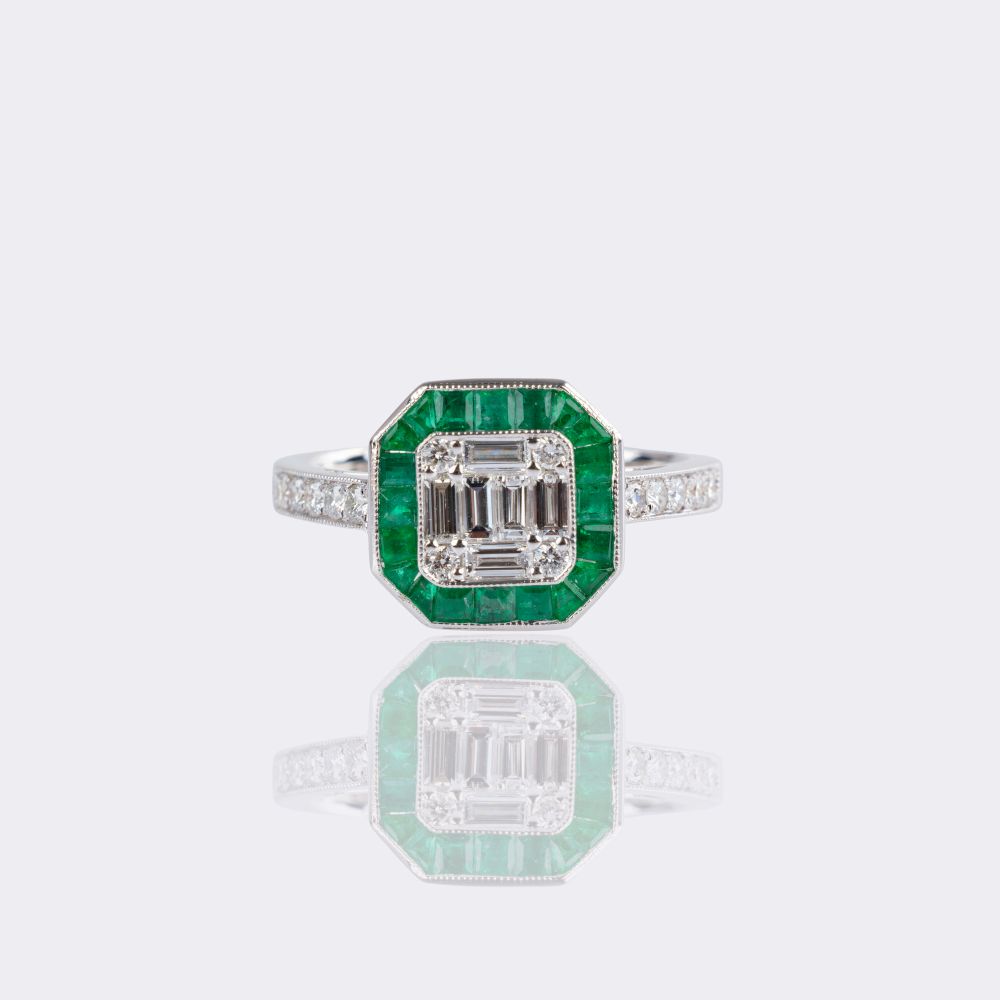 Fein Diamond Ring with Emerald