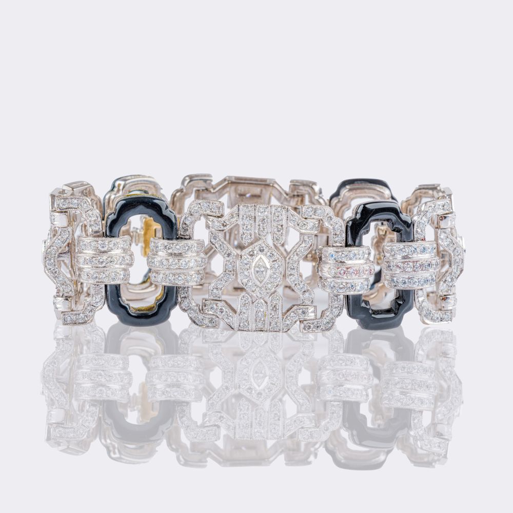 Very fine Art-déco Diamond Onyx Bracelet