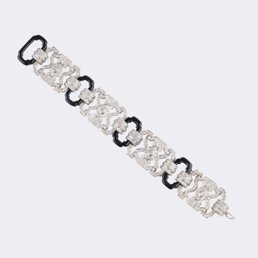 Very fine Art-déco Diamond Onyx Bracelet - image 2
