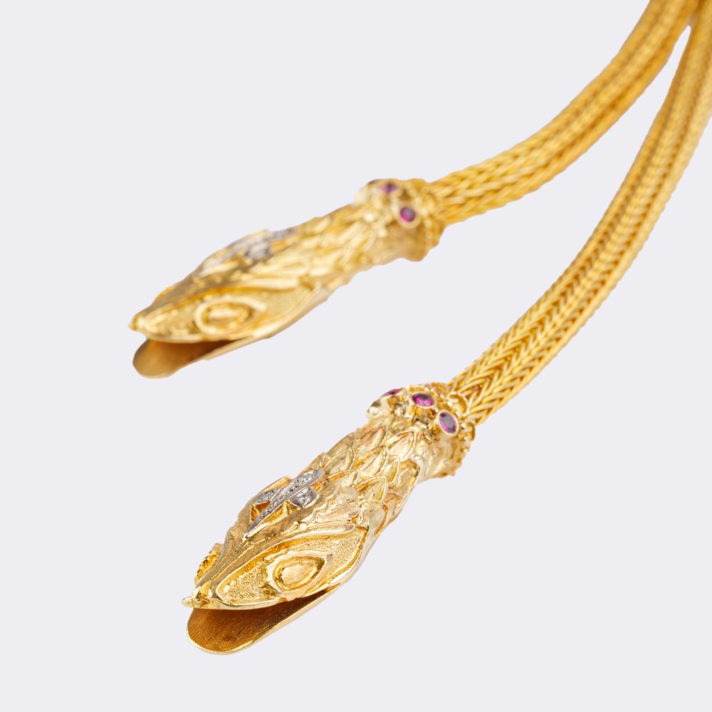 Long goldnecklace with Serpent-heads - image 3