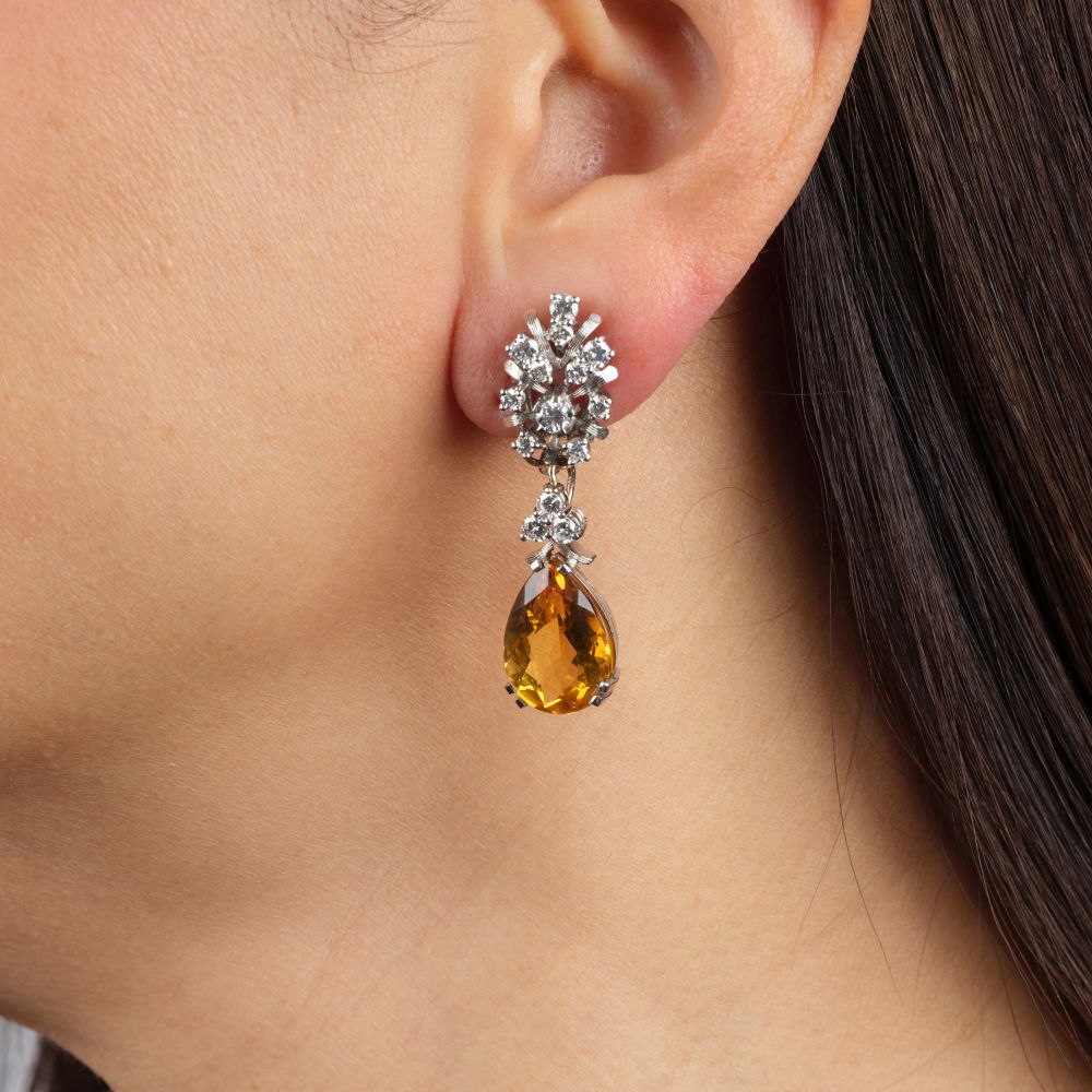 Pair of colorful Citrine Earrings with Diamonds - image 2