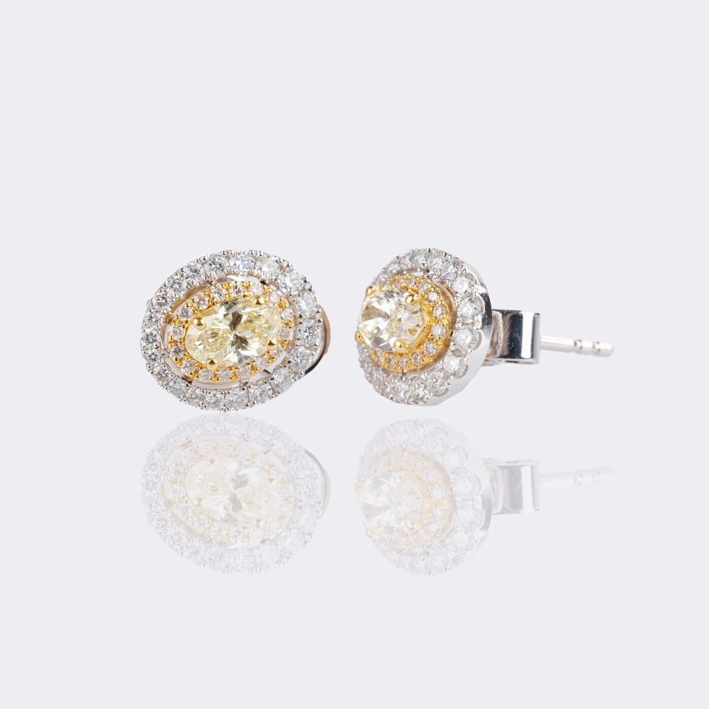 Pair of Fancy Diamond Earrings in Oval Shape - image 2