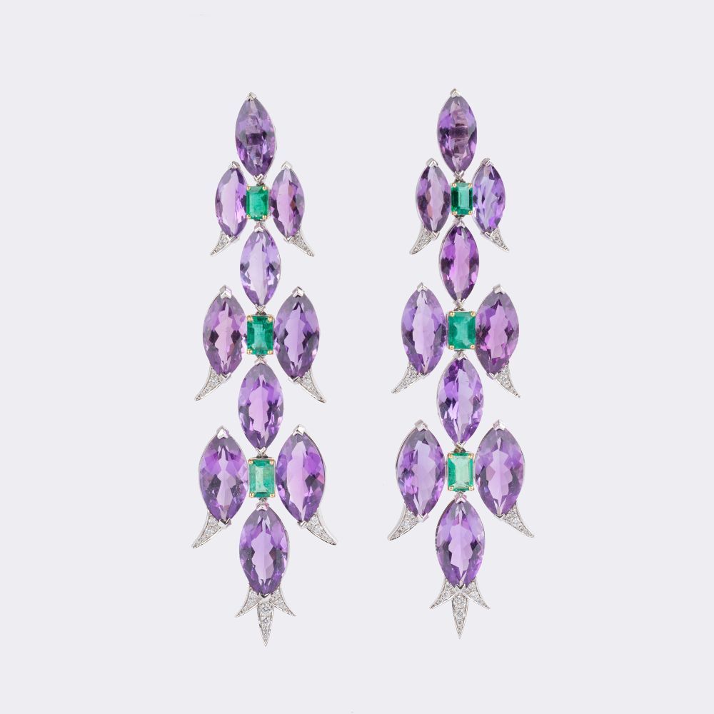 Pair of Amethyst Emerald Earpendants