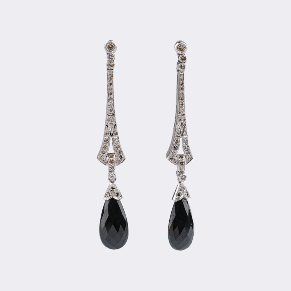 Pair of Art-Deco Diamond Onyx Earrings