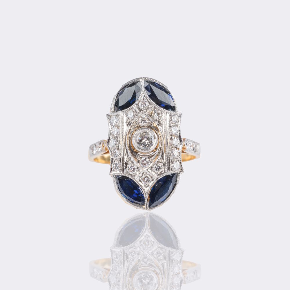 Art-déco Diamond-Sapphire Ring