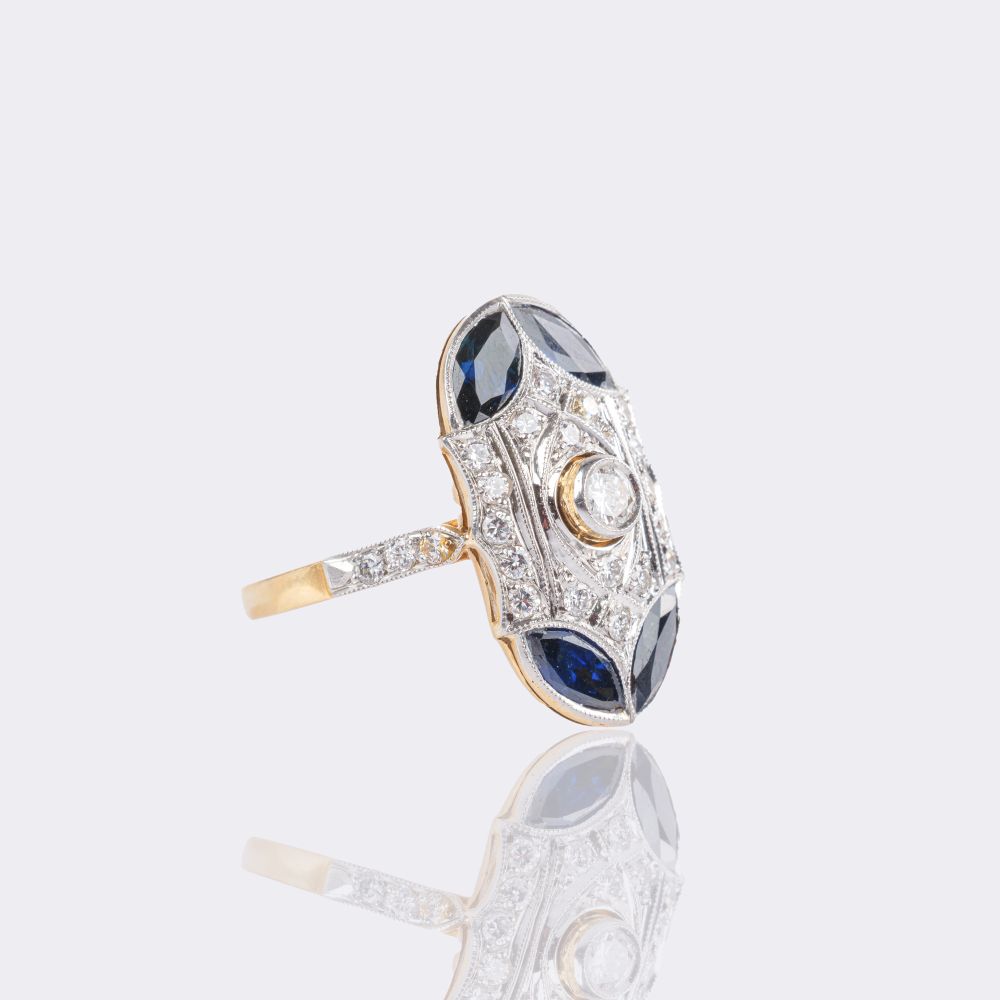 Art-déco Diamond-Sapphire Ring - image 2