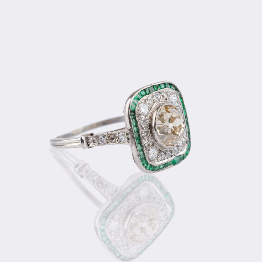 Art-Deco Diamond Emerald Ring - image 2