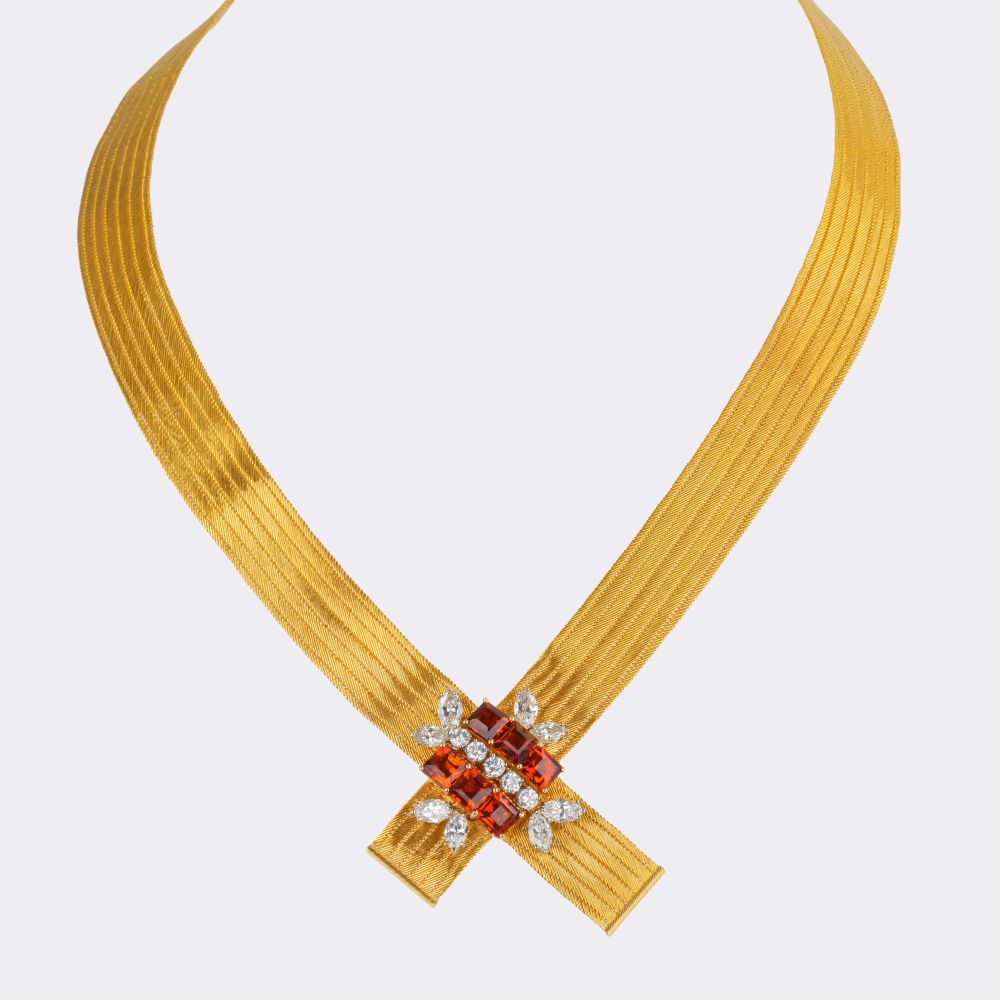 Exceptional Vintage Gold Necklace with Citrines and Diamonds - image 2