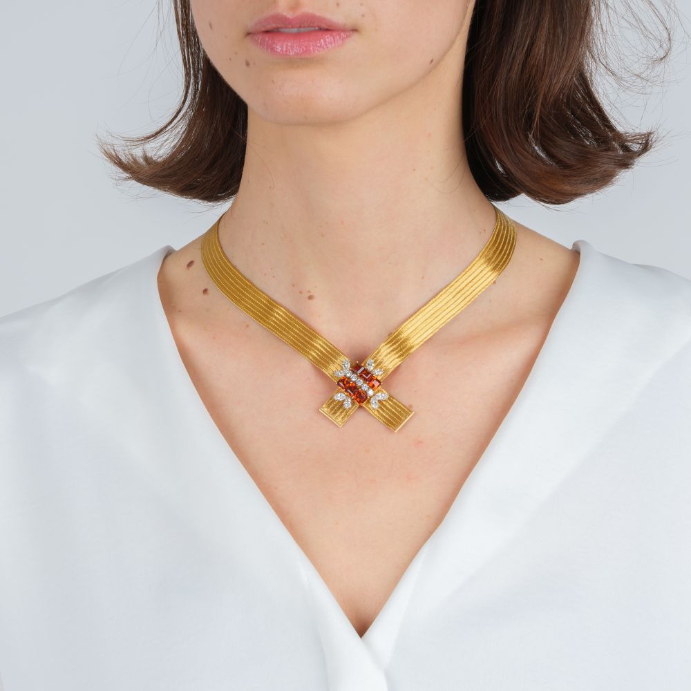 Exceptional Vintage Gold Necklace with Citrines and Diamonds - image 4