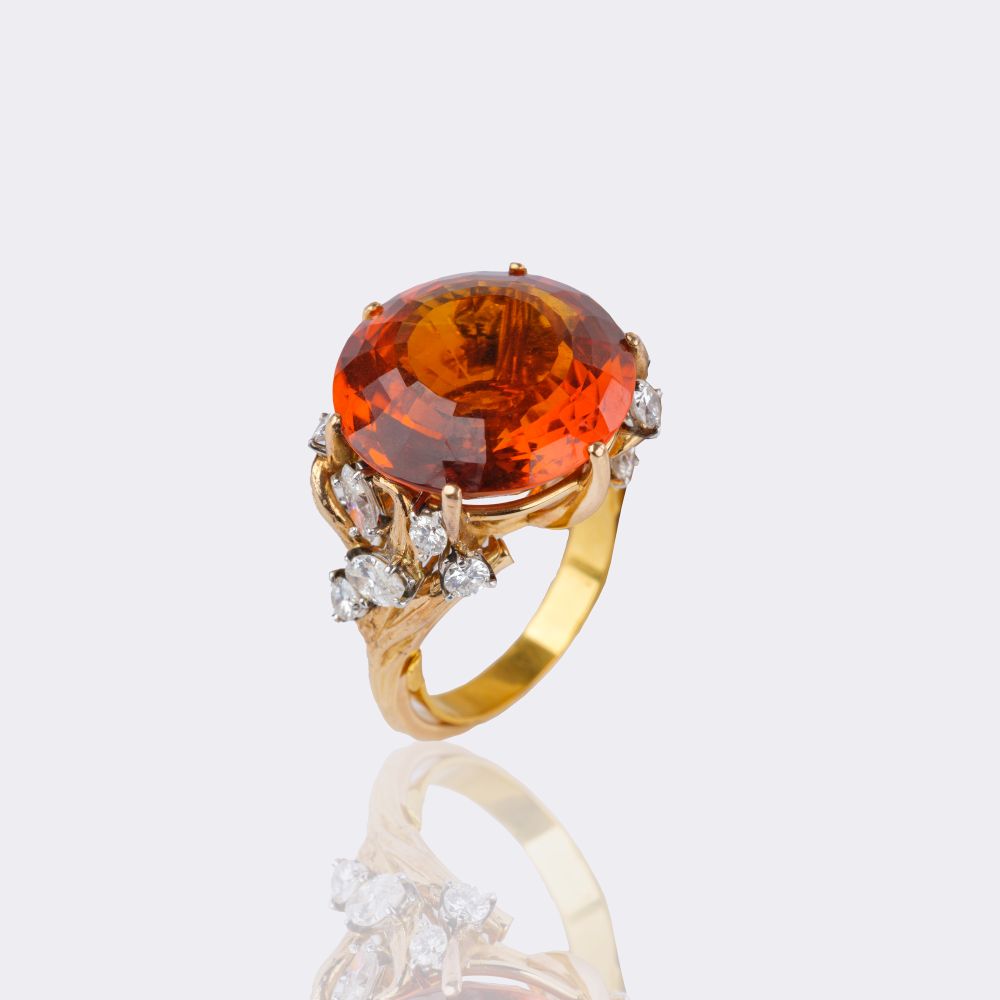 Exceptional Vintage Citrine Diamond Ring