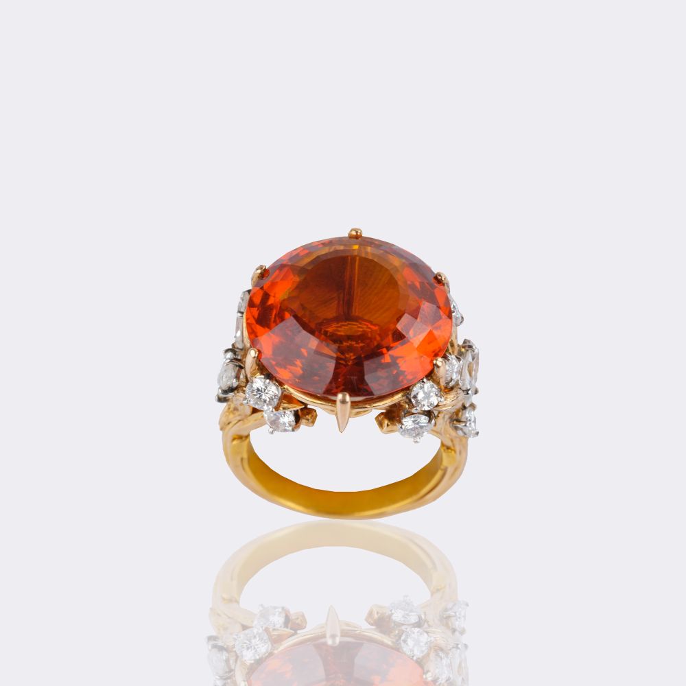 Exceptional Vintage Citrine Diamond Ring - image 3