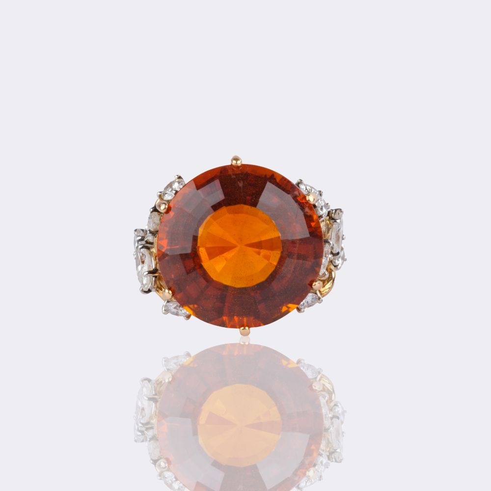 Exceptional Vintage Citrine Diamond Ring - image 4