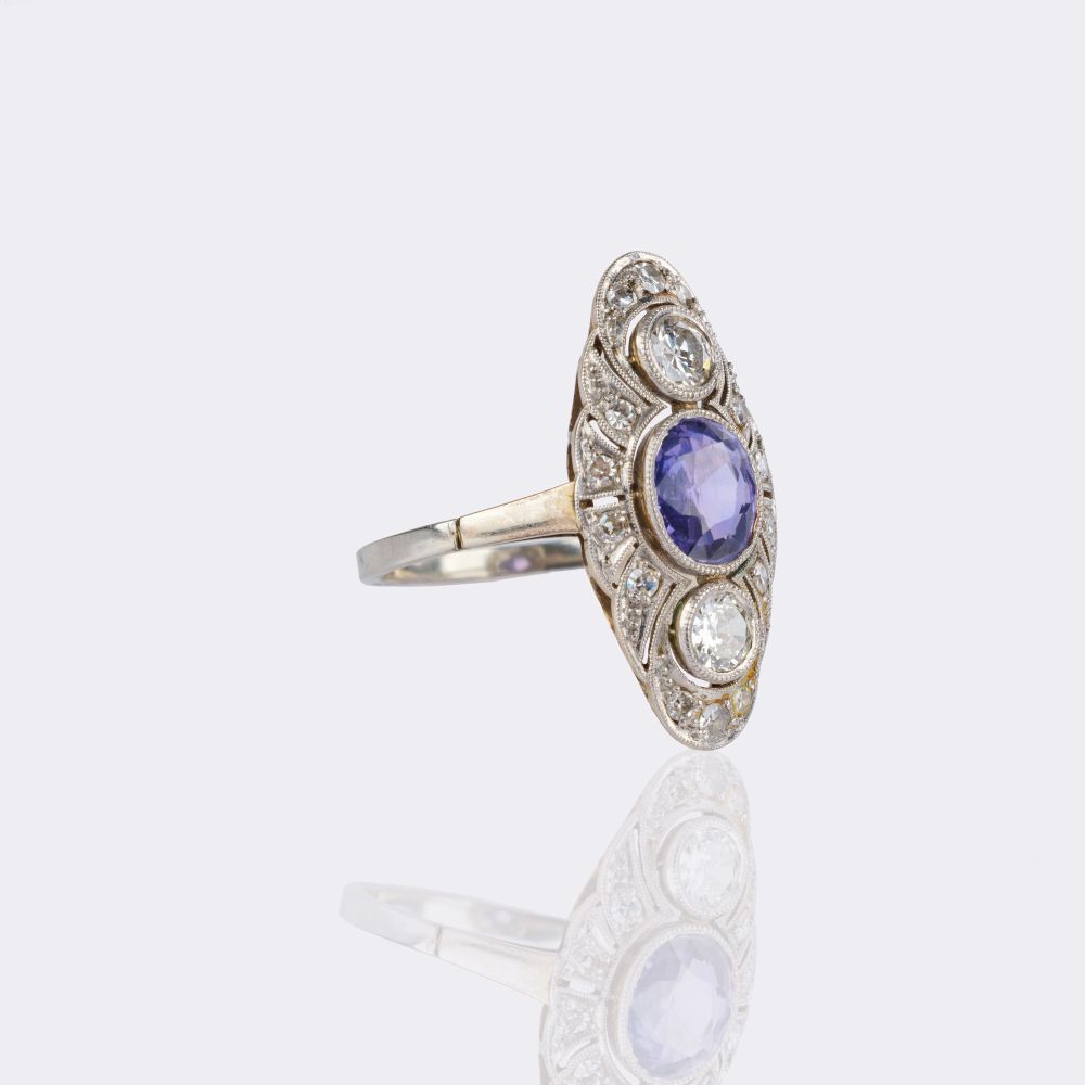 Art-déco Diamond Ring with natural Sapphire - image 2
