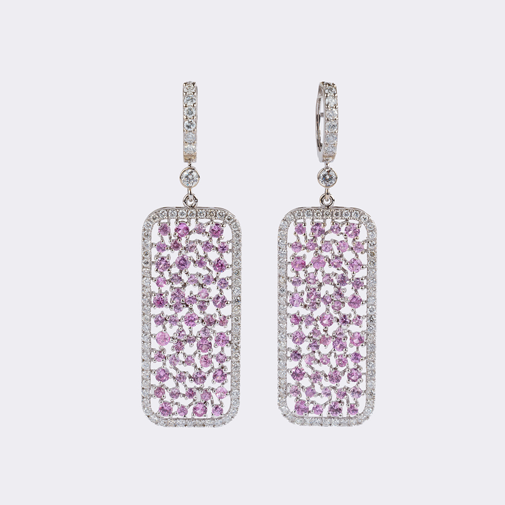 Pair of Pink Sapphire Diamond Earpendants