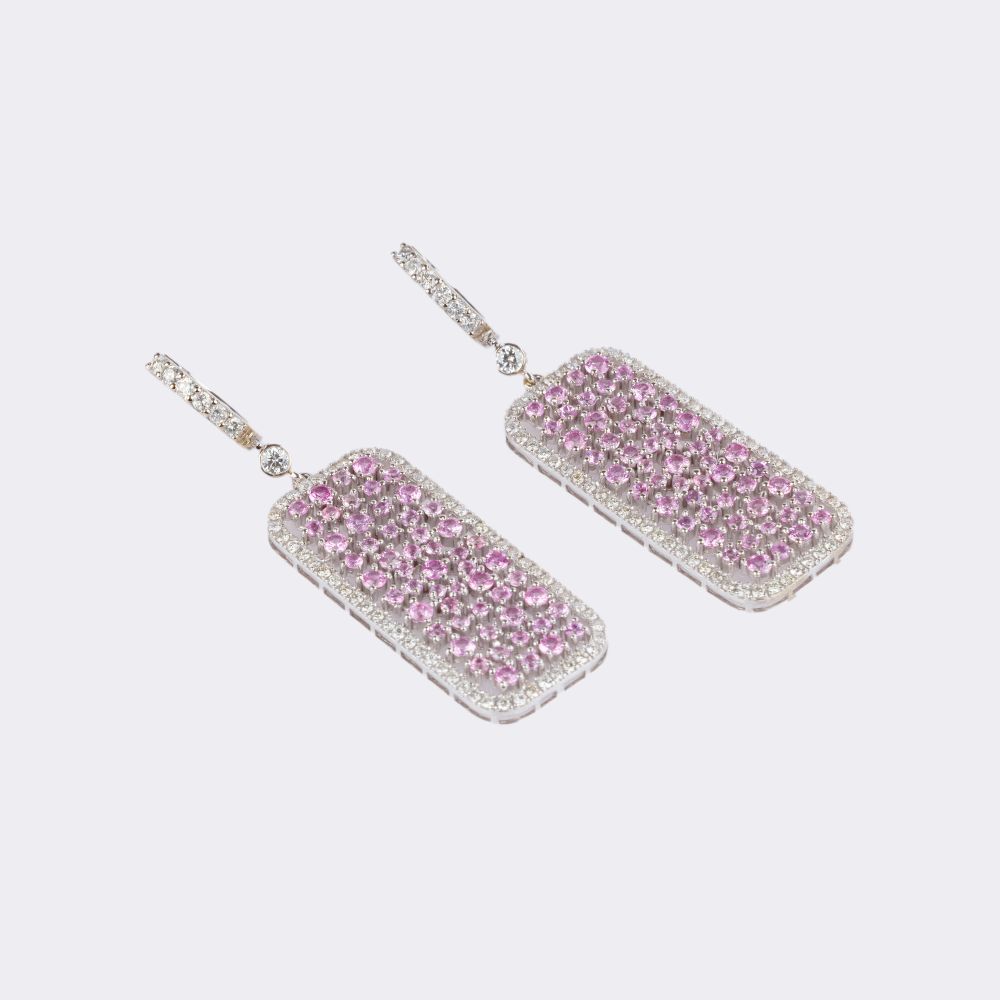 Pair of Pink Sapphire Diamond Earpendants - image 2