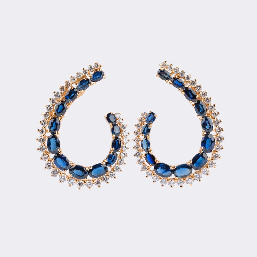 Pair of Sapphire Diamond Earclips