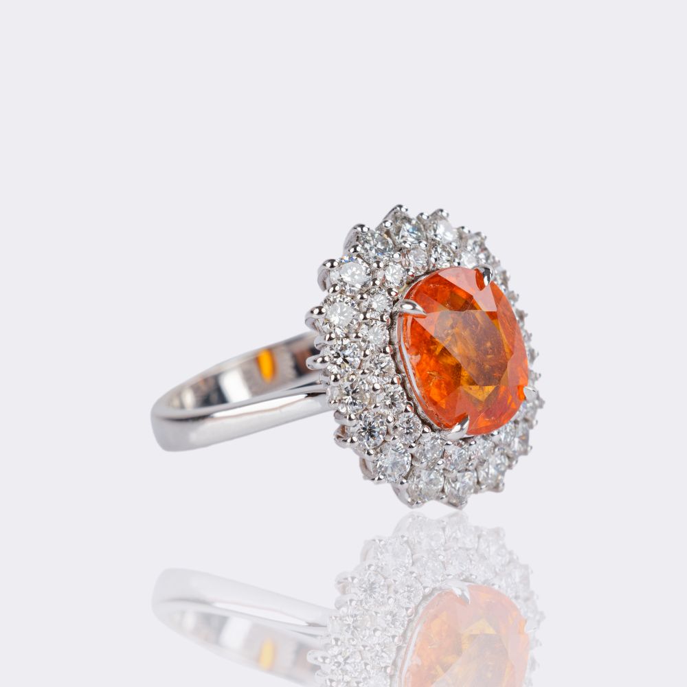 Fine-Color Spessartine Garnet Ring with Diamonds - image 2