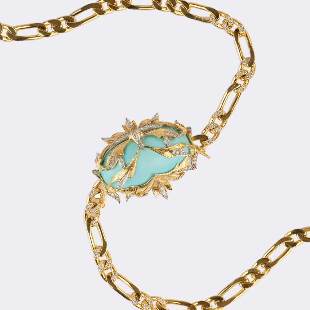 An extraordinary Turquoise Necklace with Diamonds - image 2