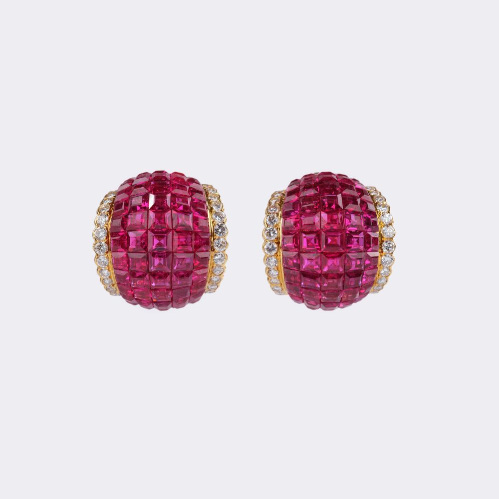 Pair of colorful Ruby Earrings with Diamonds - image 2