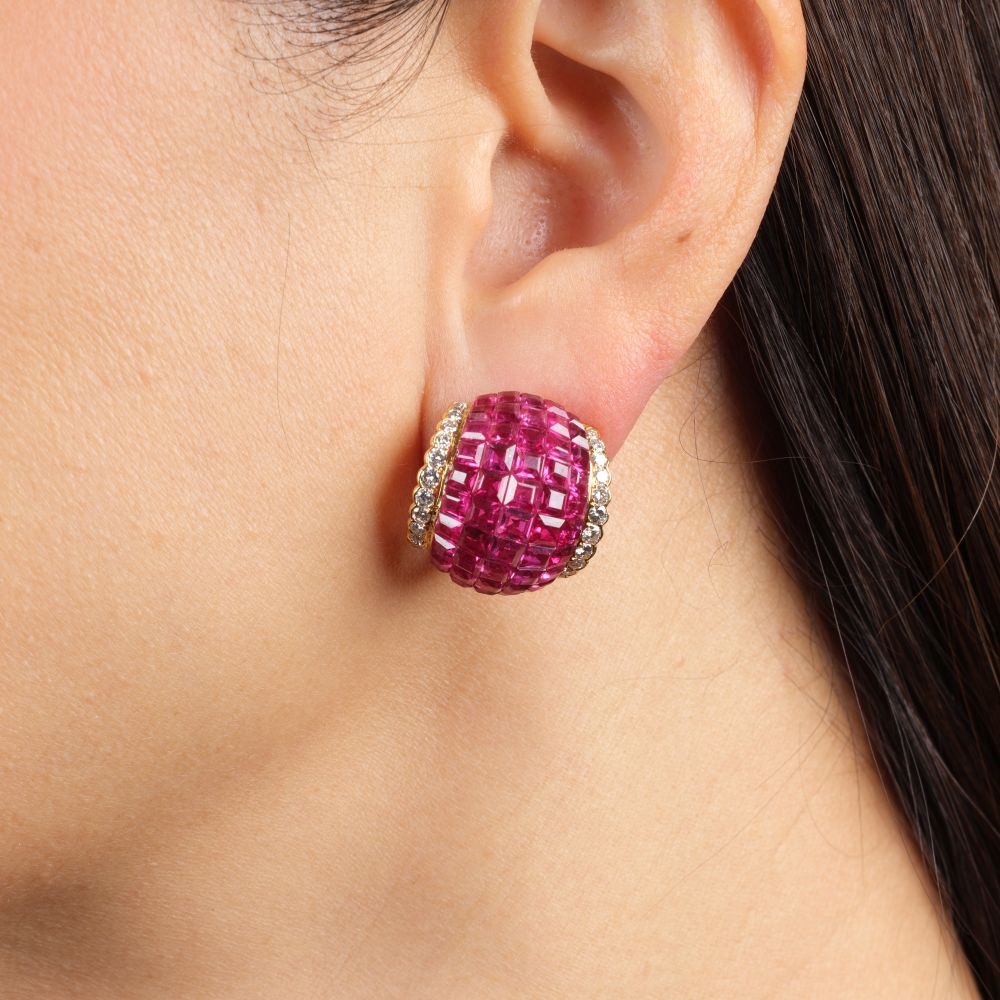 Pair of colorful Ruby Earrings with Diamonds - image 3