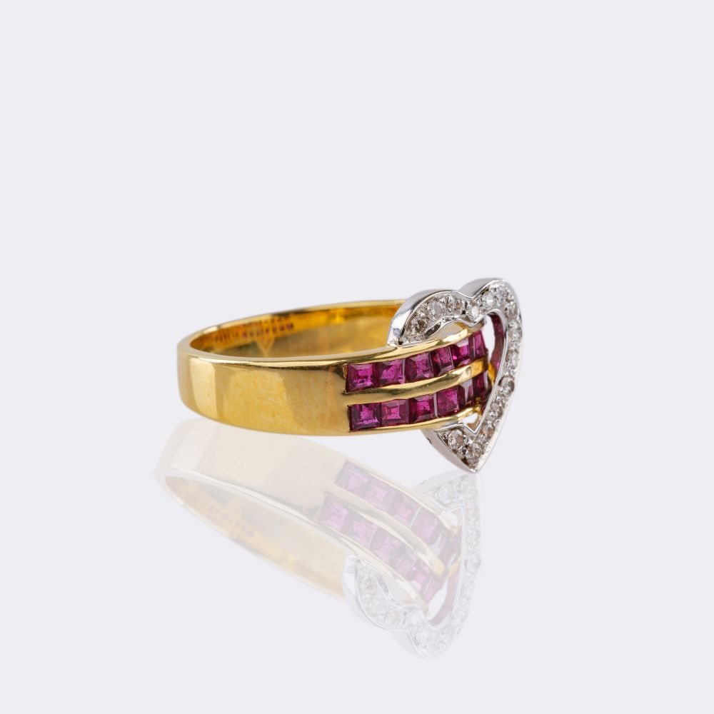 Ruby Heart Ring with Diamonds - image 2