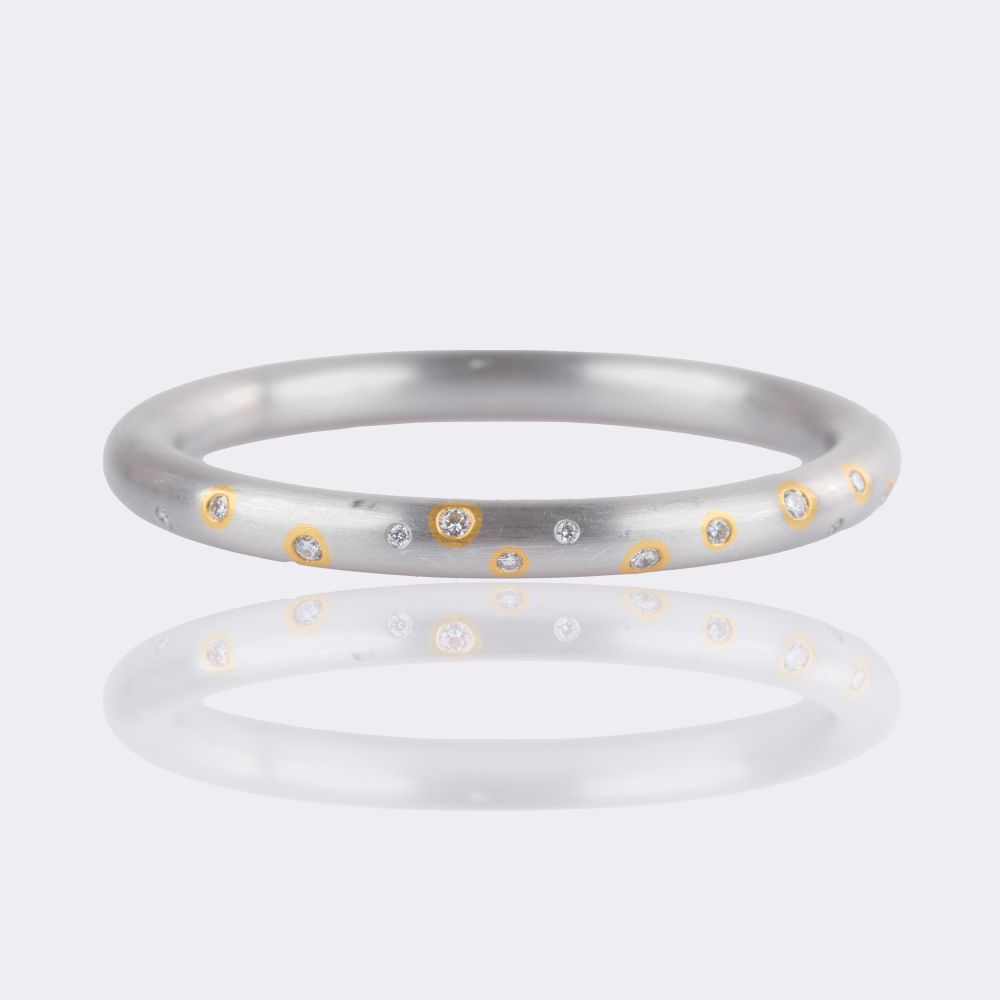 Platinum Bangle Bracelet with Diamonds - image 2