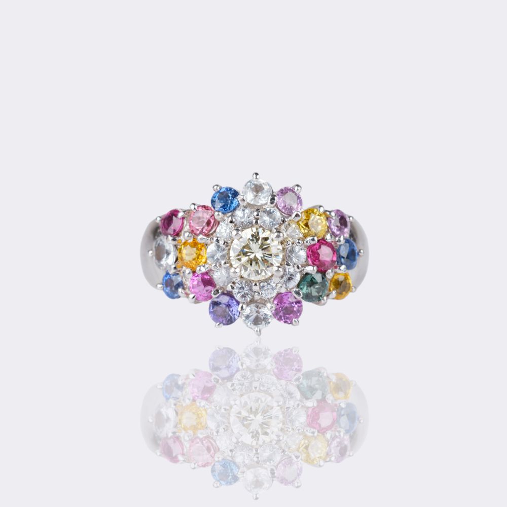 Rainbow Sapphire Diamond Ring