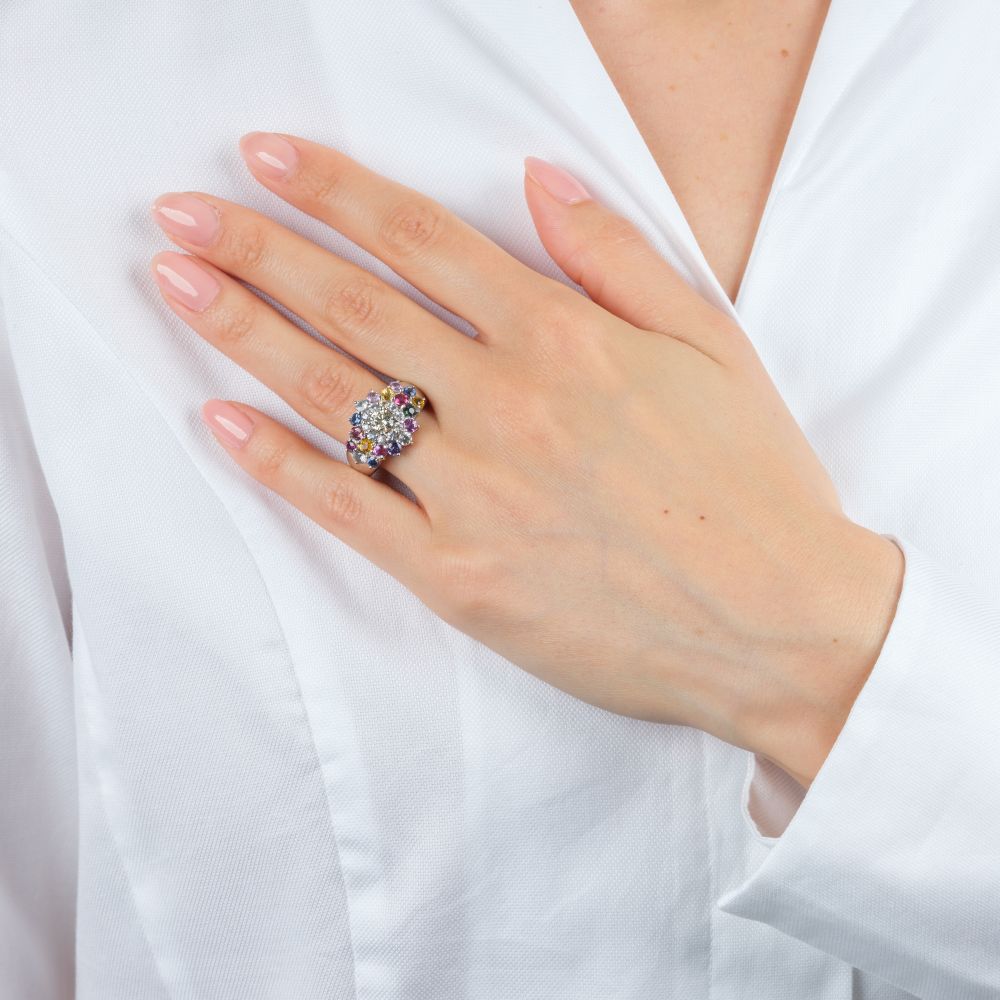 Rainbow Sapphire Diamond Ring - image 4