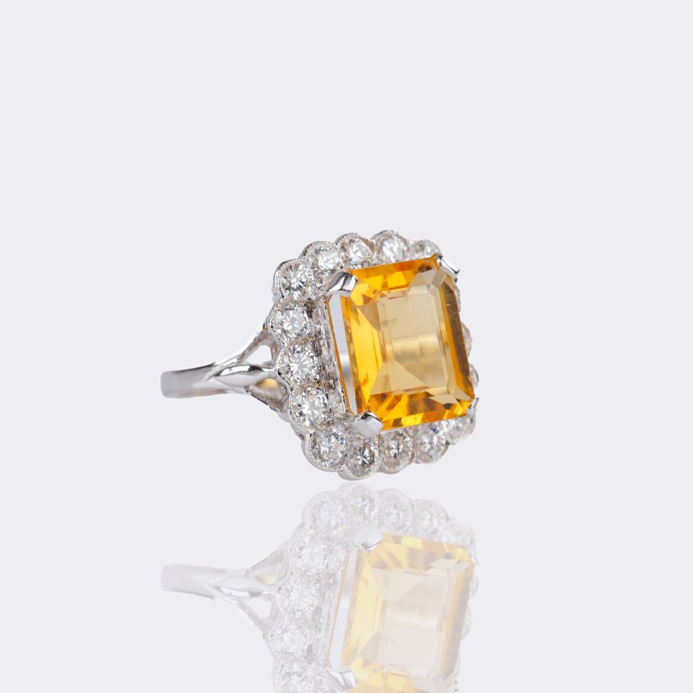Citrine Ring with Diamonds