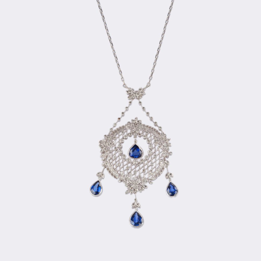 Fine Sapphire Diamond Necklace - image 2